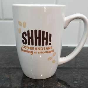 SHHH! Coffee Ceramic Mug - White with Brown & Tan Print